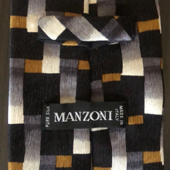 Manzoni Italian pure silk tie black/gold/white - Picture 3 of 8